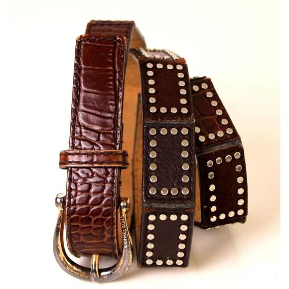 Michael Kors STUDS CROCO BROWN GENUINE LEATHER 1"Wd CASUAL WOMEN'S BELT Sz M (R9 - Picture 5 of 12
